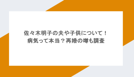 佐々木明子の夫や子供について！病気って本当？再婚の噂も調査